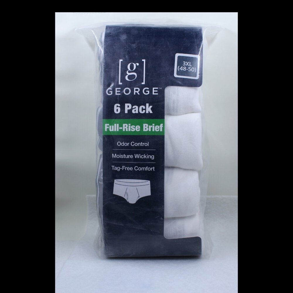 6 Pair George Men's 3XL 48-50 White 100% Cotton Full Rise Briefs